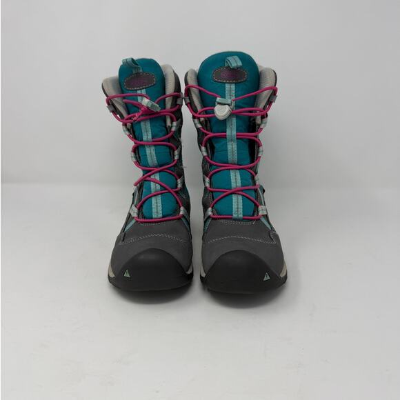Keen Junior Girls Waterproof Insulated Winter Boots Gray/Aqua/pink Size 2 - Picture 2 of 9